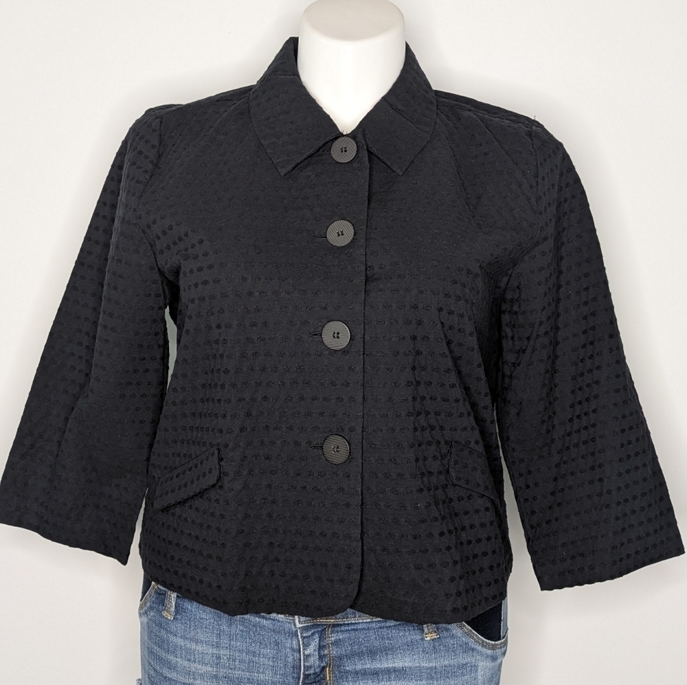 NWT Christopher & Banks black 1/2 sleeve cropped button up top XLP